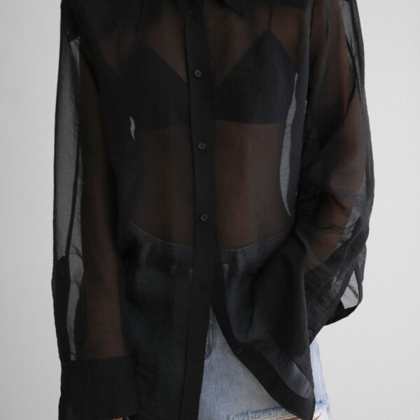 The Frankie Shop Jolene Semi Sheer Shirt - Black - Oversized Minimalist Tops in Black - Shop at Coveti