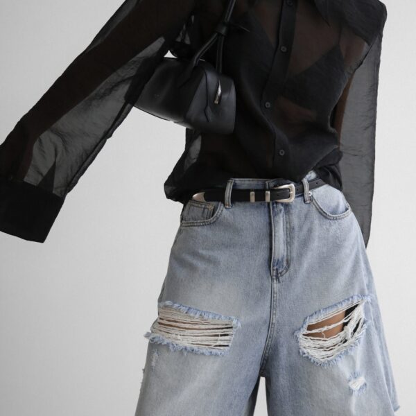 The Frankie Shop Jolene Semi Sheer Shirt - Black - Oversized Minimalist Tops in Black - Shop at Coveti