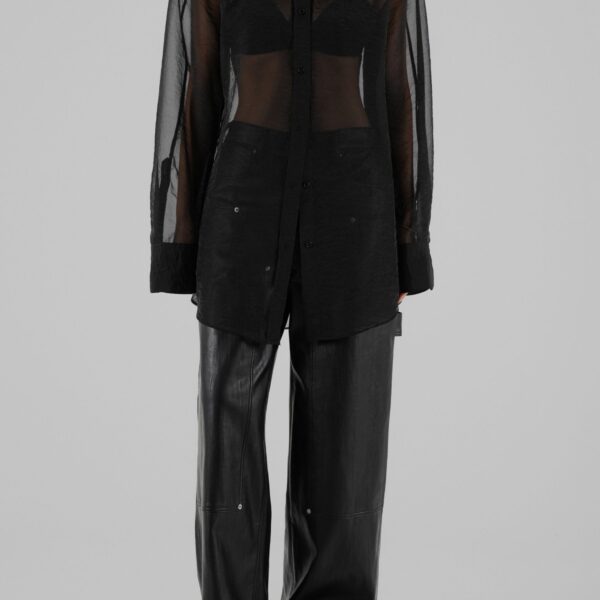 The Frankie Shop Jolene Semi Sheer Shirt - Black - Oversized Minimalist Tops in Black - Shop at Coveti