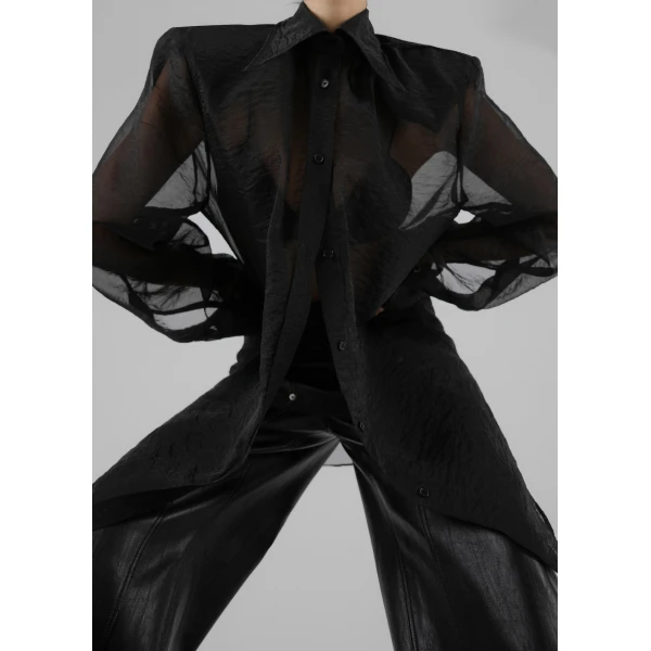 The Frankie Shop Jolene Semi Sheer Shirt – Black, view 6