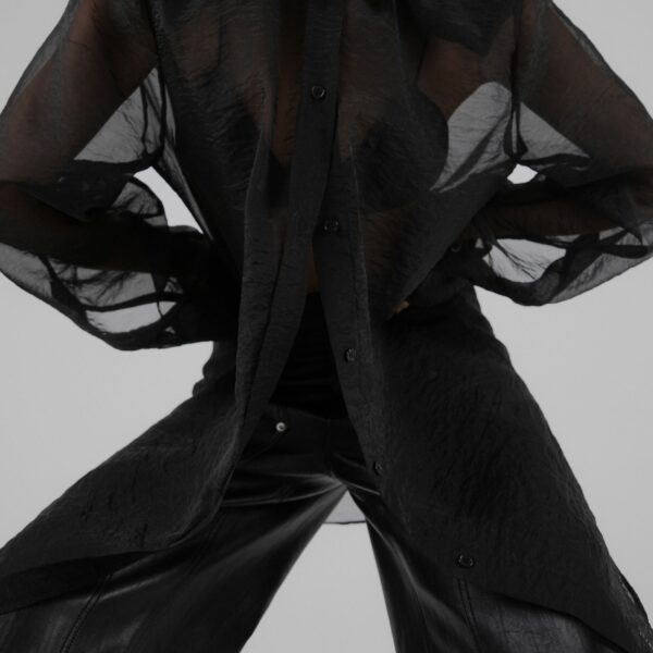 The Frankie Shop Jolene Semi Sheer Shirt - Black - Oversized Minimalist Tops in Black - Shop at Coveti