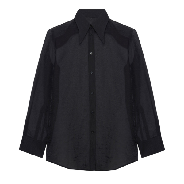 The Frankie Shop Jolene Semi Sheer Shirt - Black - Oversized Minimalist Tops in Black - Shop at Coveti