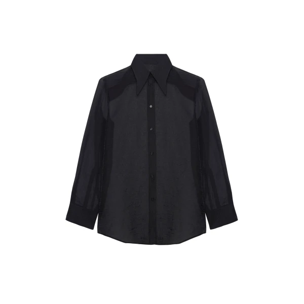 The Frankie Shop Jolene Semi Sheer Shirt - Black - Oversized Minimalist Tops in Black - Shop at Coveti