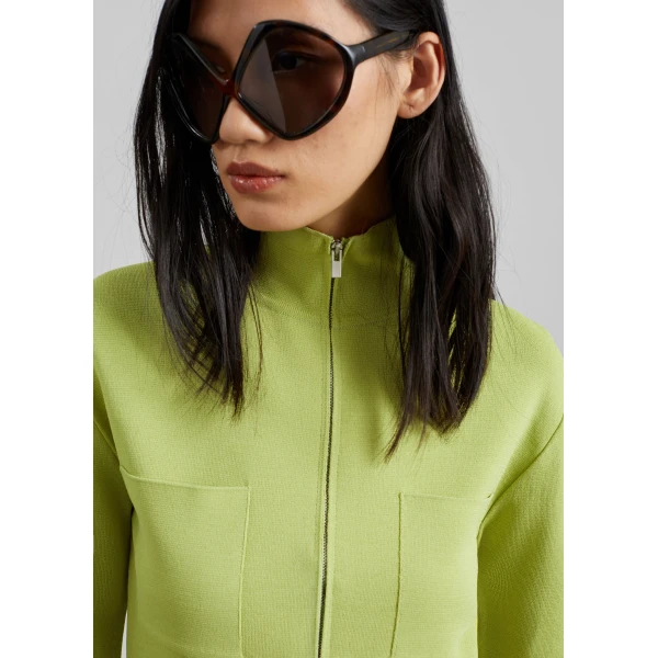 The Frankie Shop Juilly Knit Zip Cardigan – Lime, view 3