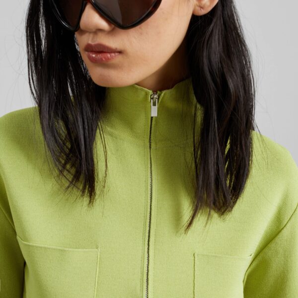The Frankie Shop Juilly Knit Zip Cardigan - Lime - Oversized Minimalist Knitwear in Green - Shop at Coveti
