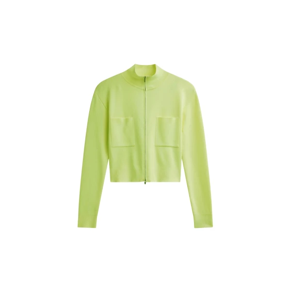The Frankie Shop Juilly Knit Zip Cardigan - Lime - Oversized Minimalist Knitwear in Green - Shop at Coveti