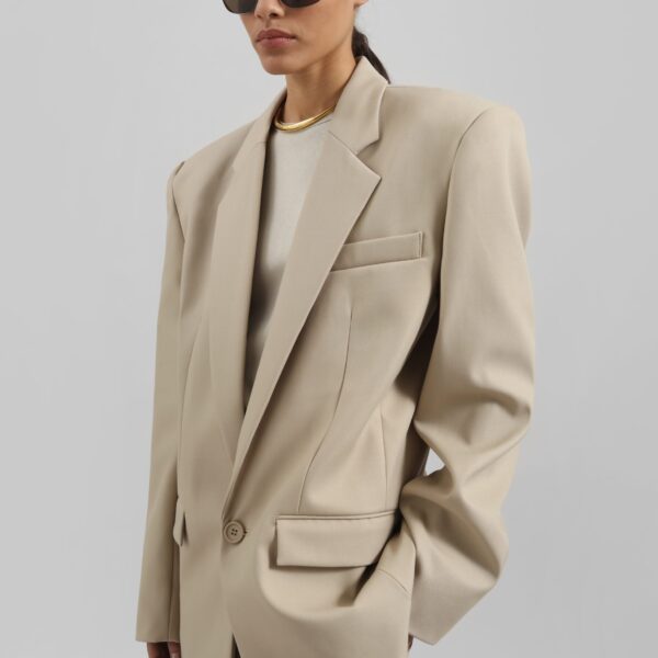 The Frankie Shop Jun Blazer - Beige - Oversized Minimalist Jackets in Beige - Shop at Coveti