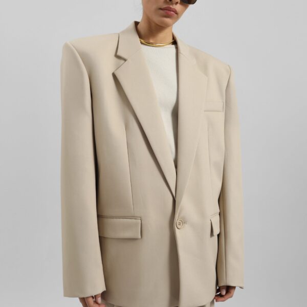 The Frankie Shop Jun Blazer - Beige - Oversized Minimalist Jackets in Beige - Shop at Coveti