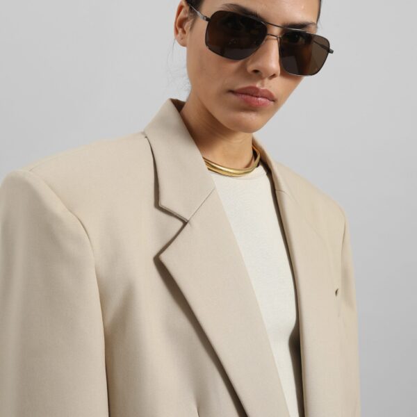 The Frankie Shop Jun Blazer - Beige - Oversized Minimalist Jackets in Beige - Shop at Coveti