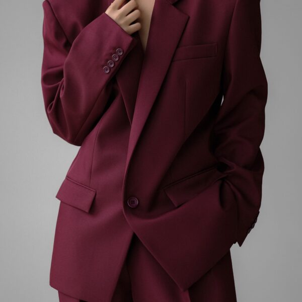 The Frankie Shop Jun Blazer - Burgundy - Oversized Minimalist Jackets in Red - Shop at Coveti