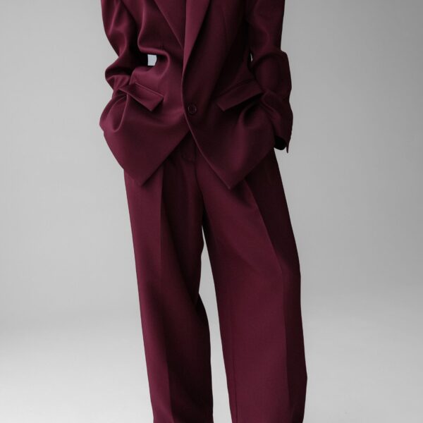 The Frankie Shop Jun Blazer - Burgundy - Oversized Minimalist Jackets in Red - Shop at Coveti