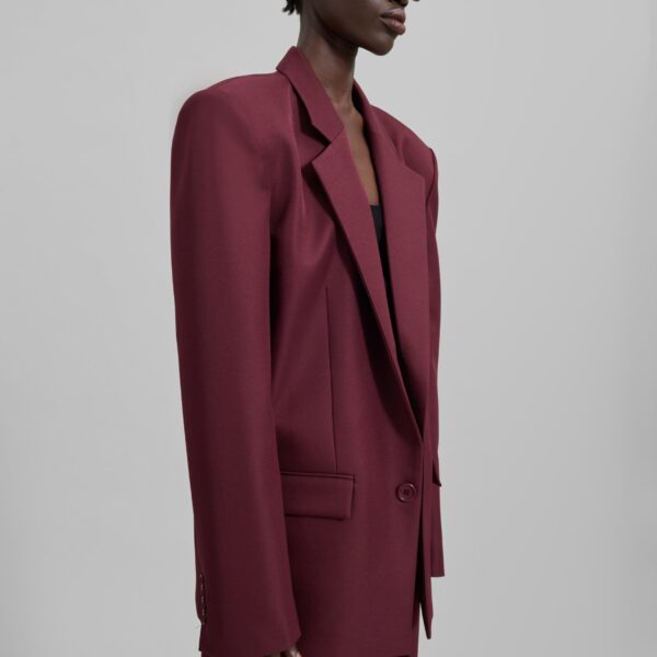 The Frankie Shop Jun Blazer - Burgundy - Oversized Minimalist Jackets in Red - Shop at Coveti