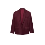 The Frankie Shop Jun Blazer - Burgundy - Oversized Minimalist Jackets in Red - Shop at Coveti