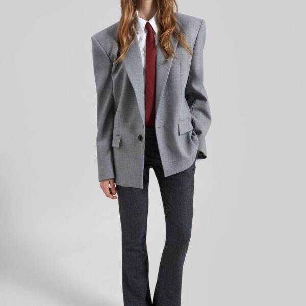 The Frankie Shop Jun Textured Blazer - Grey Melange - Oversized Minimalist Jackets in Grey - Shop at Coveti