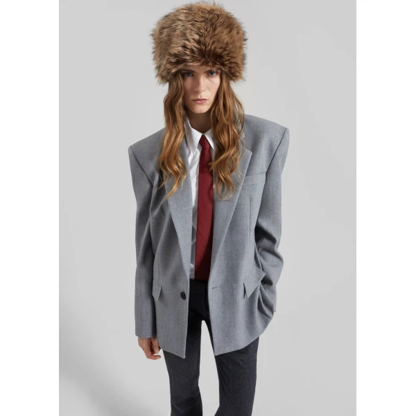 The Frankie Shop Jun Textured Blazer – Grey Melange, view 3