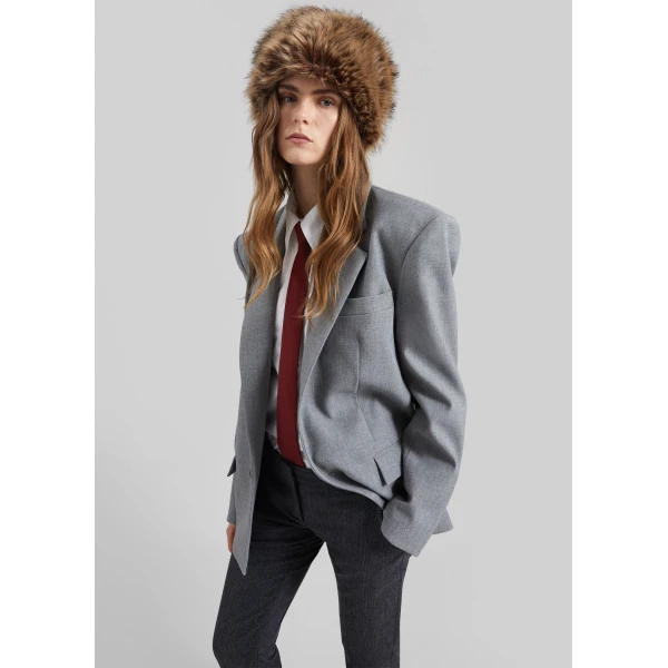 The Frankie Shop Jun Textured Blazer – Grey Melange, view 4