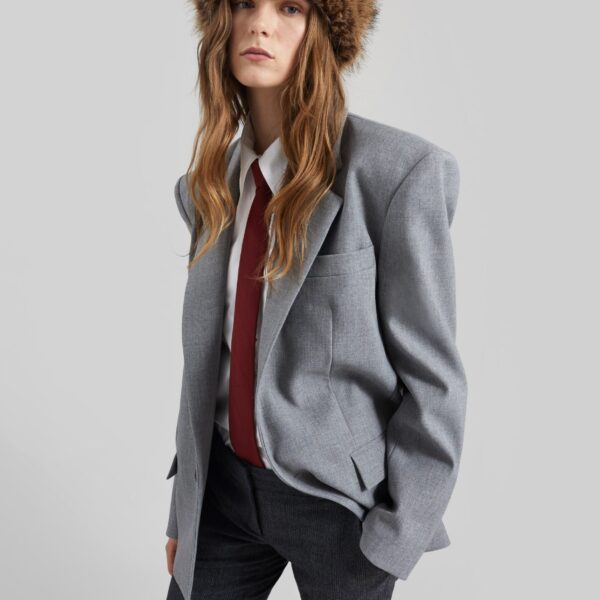 The Frankie Shop Jun Textured Blazer - Grey Melange - Oversized Minimalist Jackets in Grey - Shop at Coveti