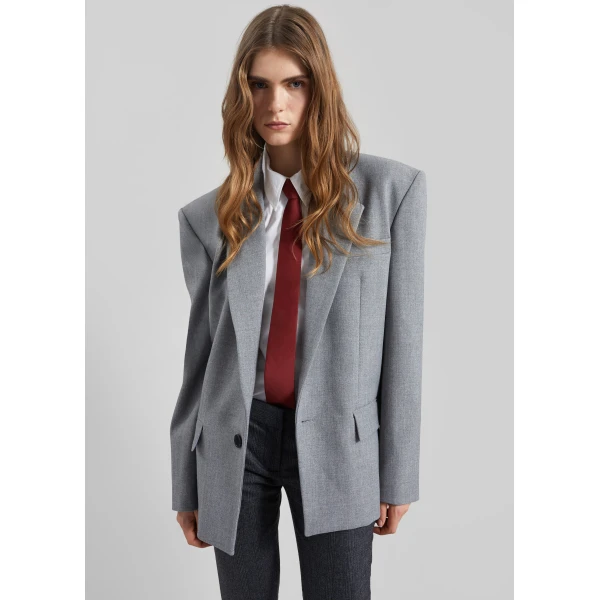 The Frankie Shop Jun Textured Blazer – Grey Melange, view 5