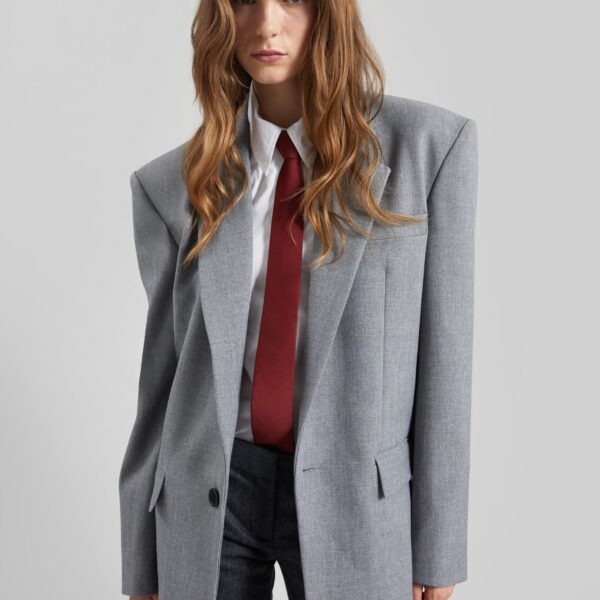 The Frankie Shop Jun Textured Blazer - Grey Melange - Oversized Minimalist Jackets in Grey - Shop at Coveti
