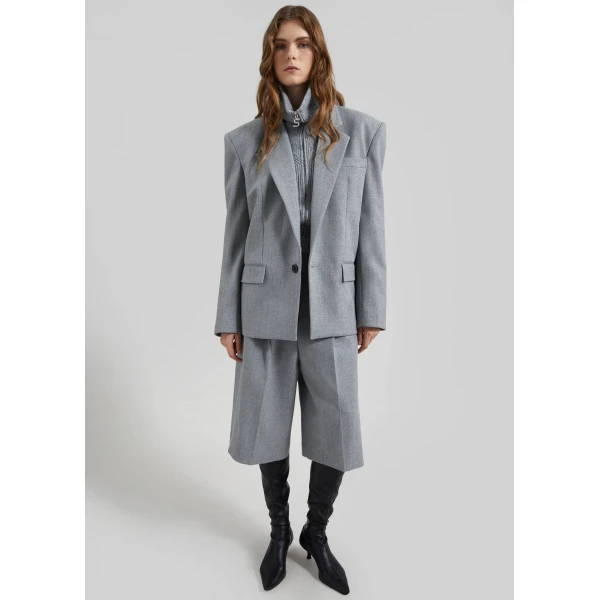 The Frankie Shop Jun Textured Blazer – Grey Melange, view 6
