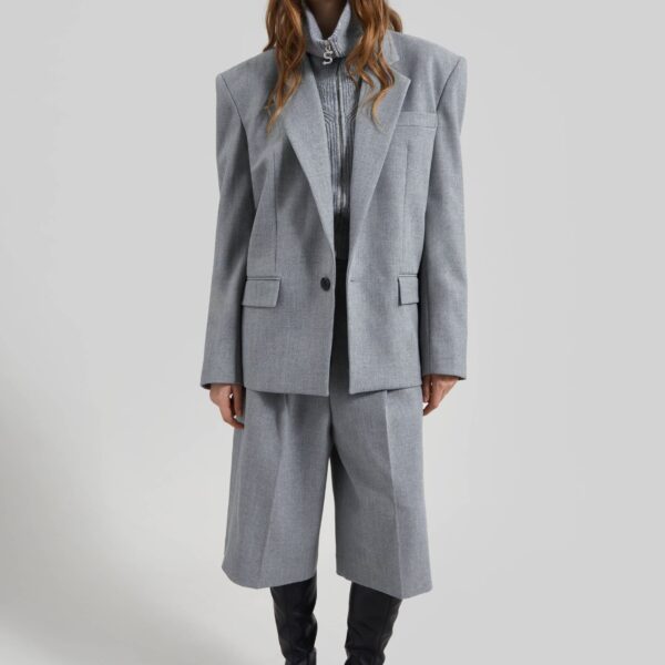 The Frankie Shop Jun Textured Blazer - Grey Melange - Oversized Minimalist Jackets in Grey - Shop at Coveti