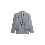 The Frankie Shop Jun Textured Blazer - Grey Melange - Oversized Minimalist Jackets in Grey - Shop at Coveti