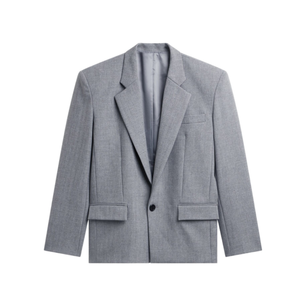 The Frankie Shop Jun Textured Blazer - Grey Melange - Oversized Minimalist Jackets in Grey - Shop at Coveti