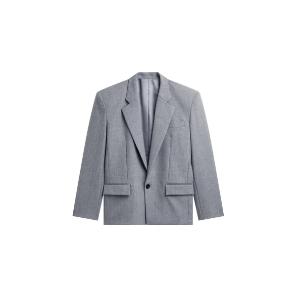 The Frankie Shop Jun Textured Blazer - Grey Melange - Oversized Minimalist Jackets in Grey - Shop at Coveti