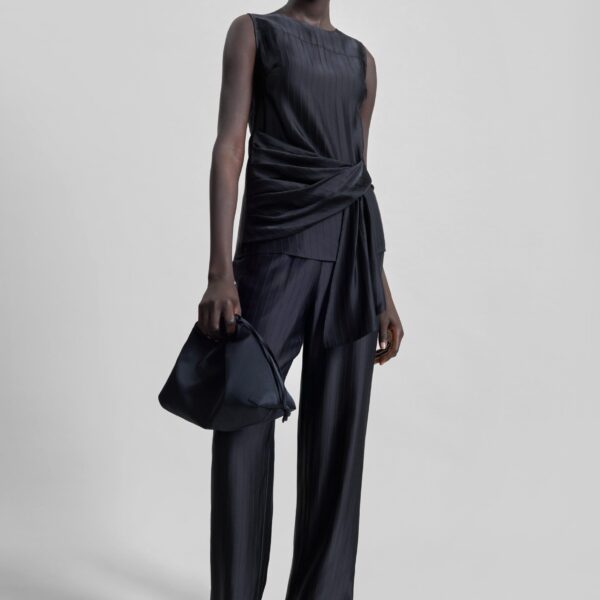 The Frankie Shop Kadala Silk Blend Trousers - Black - Oversized Minimalist Pants in Black - Shop at Coveti