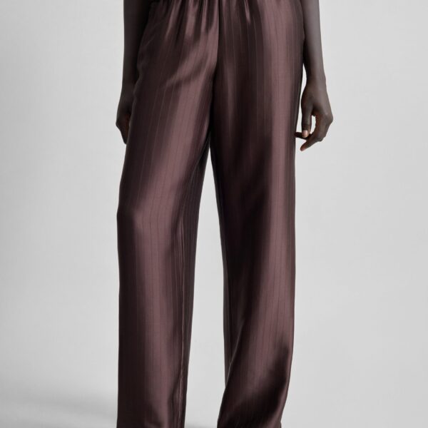 The Frankie Shop Kadala Silk Blend Trousers - Dark Brown - Oversized Minimalist Pants in Beige - Shop at Coveti