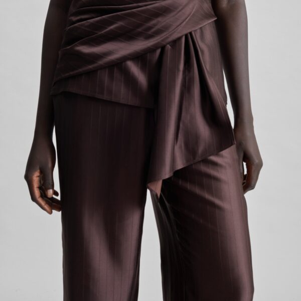 The Frankie Shop Kadala Silk Blend Trousers - Dark Brown - Oversized Minimalist Pants in Beige - Shop at Coveti