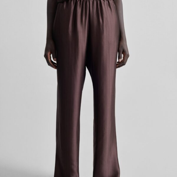 The Frankie Shop Kadala Silk Blend Trousers - Dark Brown - Oversized Minimalist Pants in Beige - Shop at Coveti