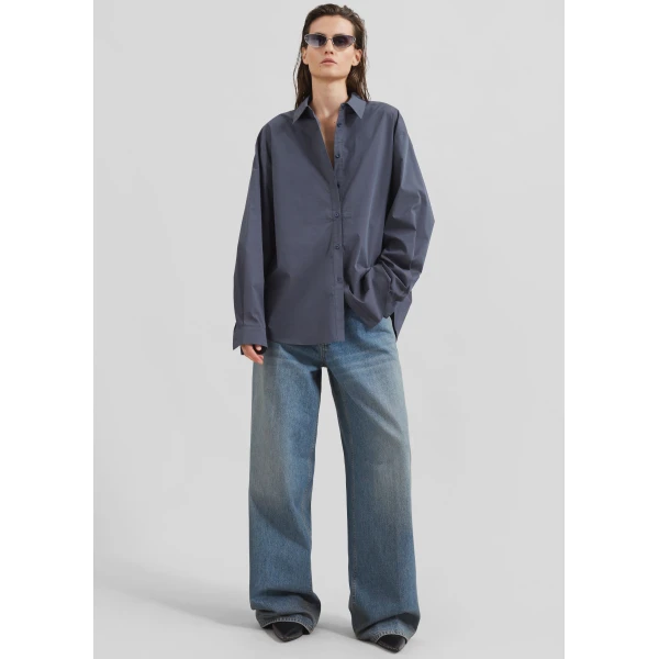 The Frankie Shop Kae Back Slit Button Up Shirt – Charcoal, view 2