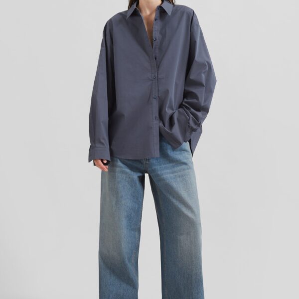 The Frankie Shop Kae Back Slit Button Up Shirt - Charcoal - Oversized Minimalist Tops in Grey - Shop at Coveti