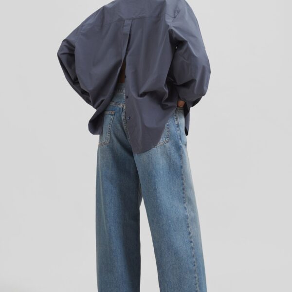 The Frankie Shop Kae Back Slit Button Up Shirt - Charcoal - Oversized Minimalist Tops in Grey - Shop at Coveti