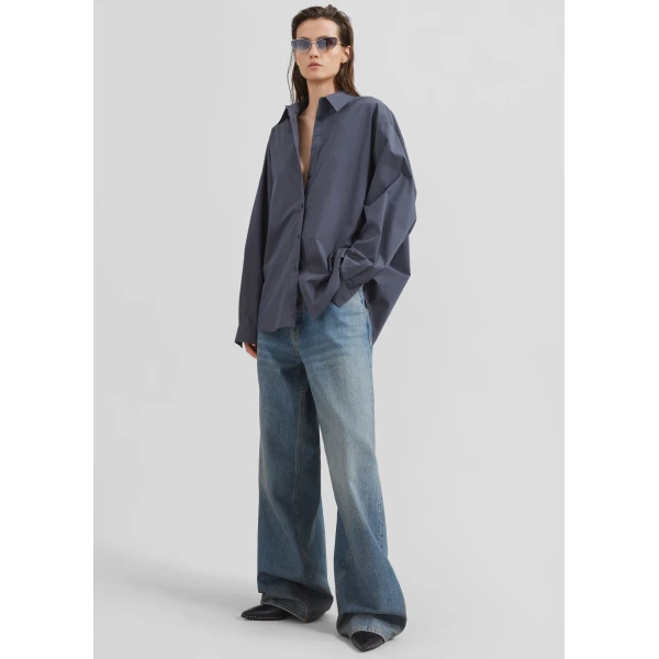 The Frankie Shop Kae Back Slit Button Up Shirt – Charcoal, view 4