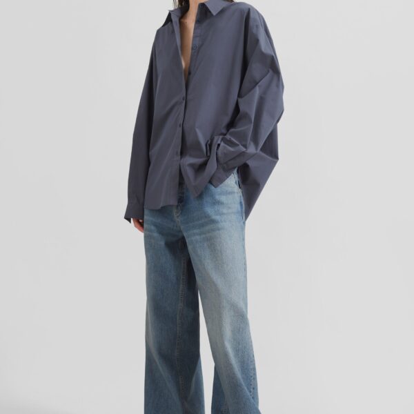 The Frankie Shop Kae Back Slit Button Up Shirt - Charcoal - Oversized Minimalist Tops in Grey - Shop at Coveti