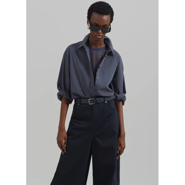 The Frankie Shop Kae Back Slit Button Up Shirt – Charcoal, view 5