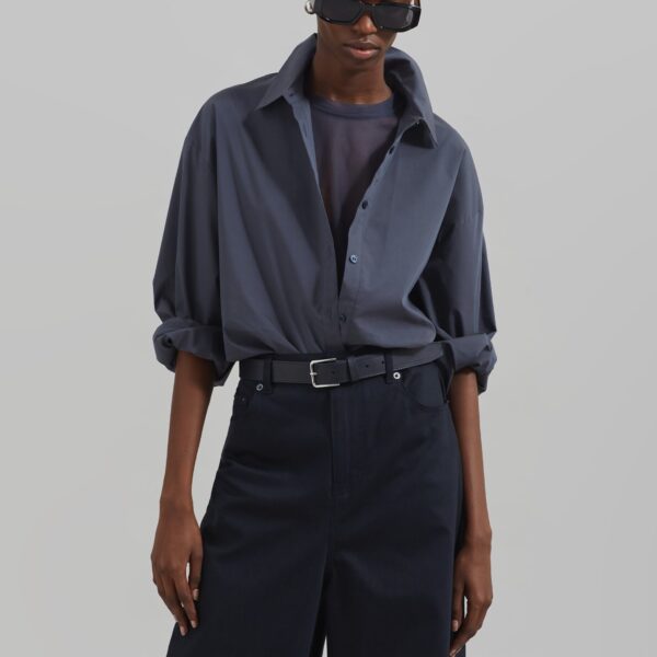 The Frankie Shop Kae Back Slit Button Up Shirt - Charcoal - Oversized Minimalist Tops in Grey - Shop at Coveti