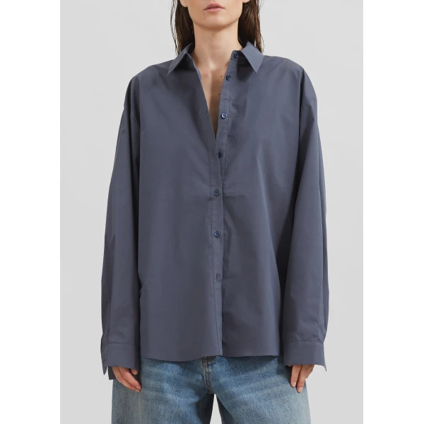 The Frankie Shop Kae Back Slit Button Up Shirt – Charcoal, view 6