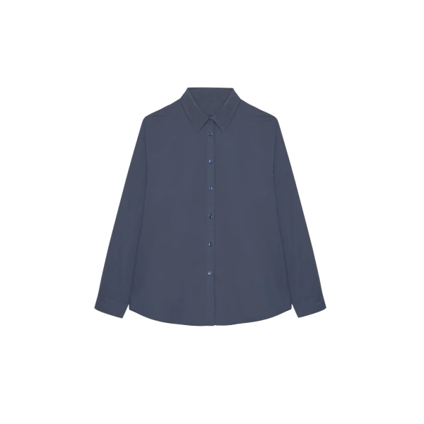 The Frankie Shop Kae Back Slit Button Up Shirt - Charcoal - Oversized Minimalist Tops in Grey - Shop at Coveti