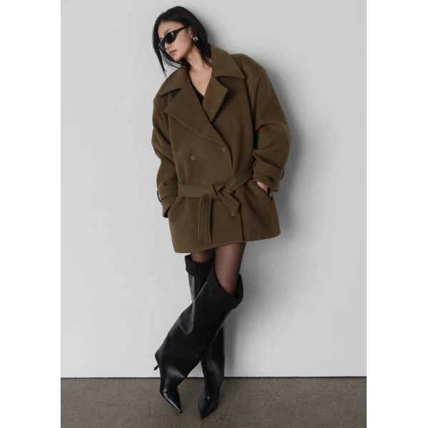 The Frankie Shop Kalmar Wool Peacoat – Pale Olive Coat, view 4