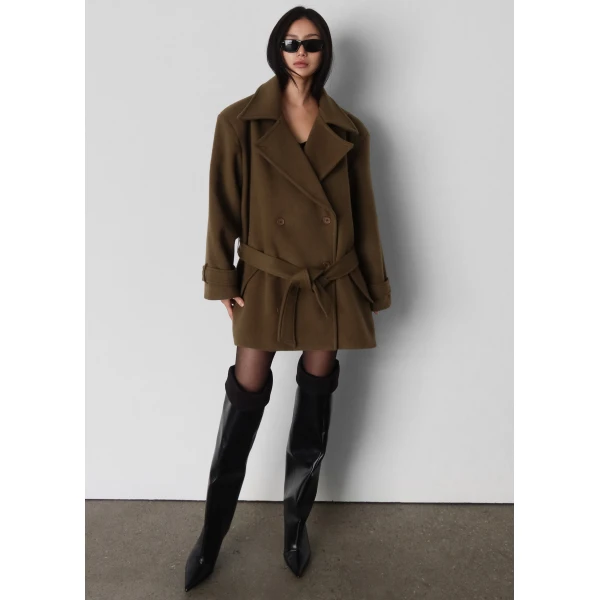 The Frankie Shop Kalmar Wool Peacoat – Pale Olive Coat, view 6