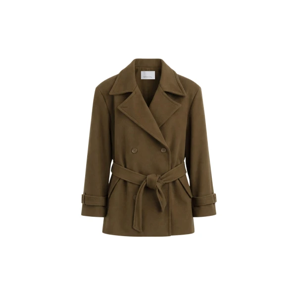 The Frankie Shop Kalmar Wool Peacoat - Pale Olive - Oversized Minimalist Coats in Green - Shop at Coveti