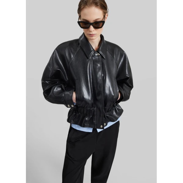 The Frankie Shop Kalsta Faux Leather Peplum Jacket – Black, view 2