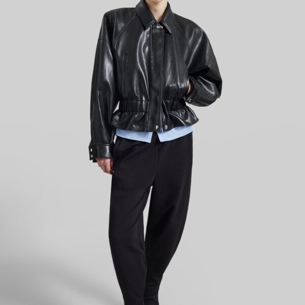 The Frankie Shop Kalsta Faux Leather Peplum Jacket - Black - Oversized Minimalist Jackets in Black - Shop at Coveti