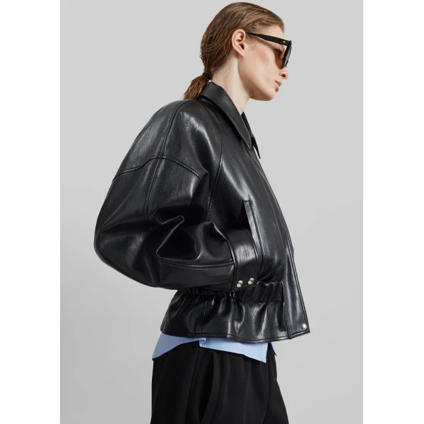 The Frankie Shop Kalsta Faux Leather Peplum Jacket – Black, view 4