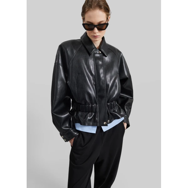 The Frankie Shop Kalsta Faux Leather Peplum Jacket – Black, view 6