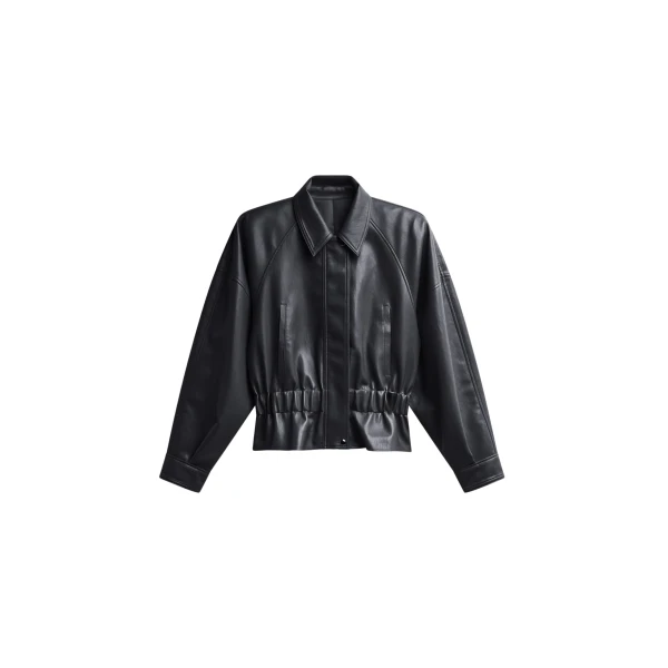 The Frankie Shop Kalsta Faux Leather Peplum Jacket - Black - Oversized Minimalist Jackets in Black - Shop at Coveti