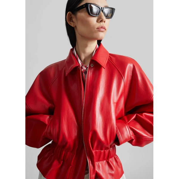The Frankie Shop Kalsta Faux Leather Peplum Jacket – Red, view 2